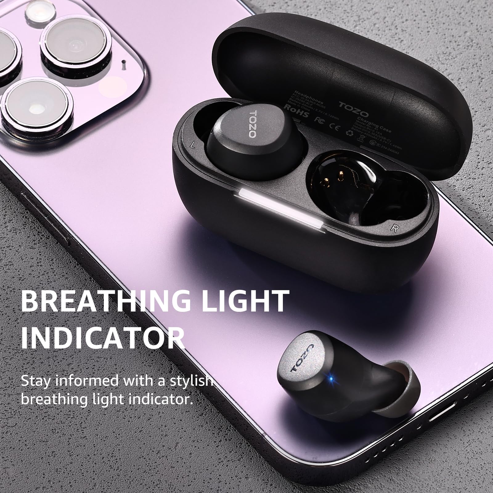 TOZO A1 Wireless Earbuds Bluetooth 5.3 Light Weight in Ear IPX5 Waterproof Headphones 2 Mic for AI Calls, Immersive Premium Sound Bass Headset with Charging Case, 32 Presets EQ Customization via App - Image 8