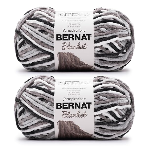 BERNAT BLANKET SUPER BULKY ACRYLIC YARN – 2 PACK OF 300G/10.5OZ #6 CHUNKY CHENILLE HEAVY WEIGHT YARN FOR KNITTING AND CROCHETING, AMIGURUMI, THICK BLANKETS (GRAY STORM, 220 YARDS 2-PACK)