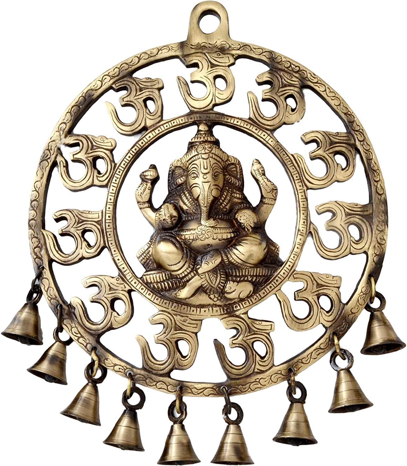 Kartdoor Om Ganesha Brass Wall Hanging with Bells Showpiece