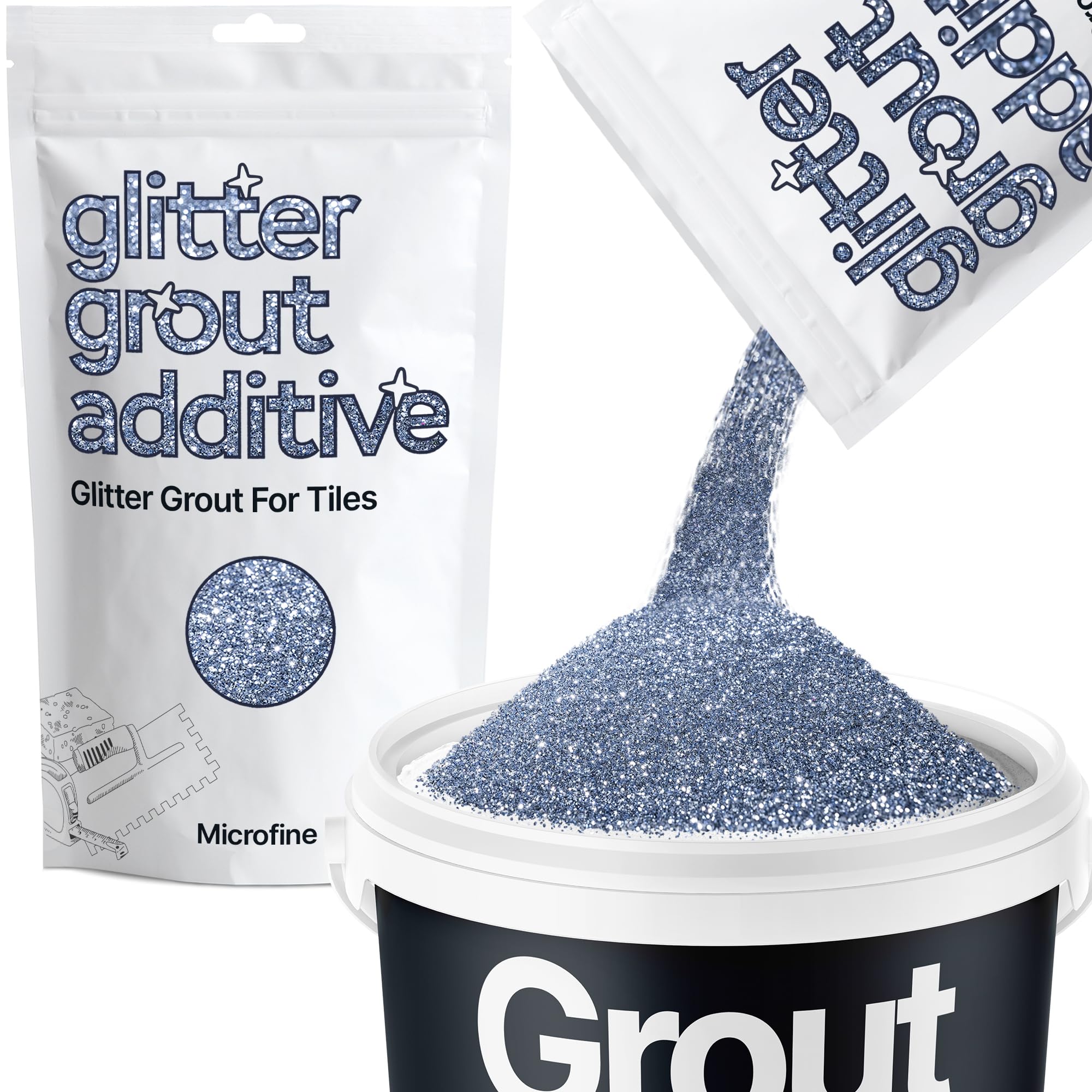Hemway Azure Blue Glitter Grout Additive Microfine 100g Metallic Flakes for Adding Sparkle to Kitchen & Bathroom Tiles | Enhance Your Indoor Grouting Projects with a Durable Sparkly Effect