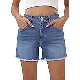 Sidefeel Women's Jean Shorts High Waisted Stretchy Raw Hem Summer Denim Shorts with Pockets
