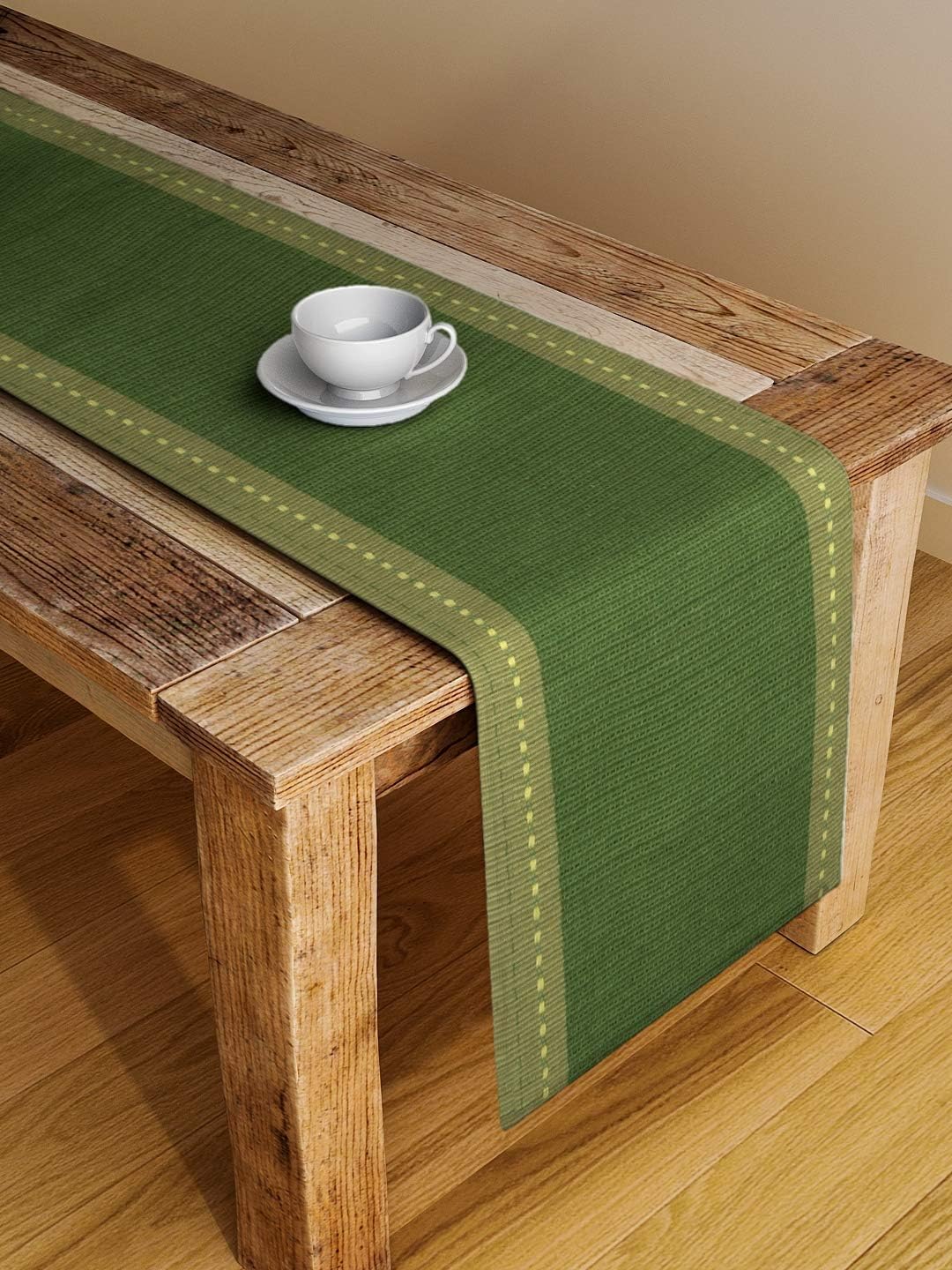 Dhrohar NEUDIS Solid Hand Woven Cotton Table Runner - Small - Green - Size: 45X13 Inch (114X33 Cms)
