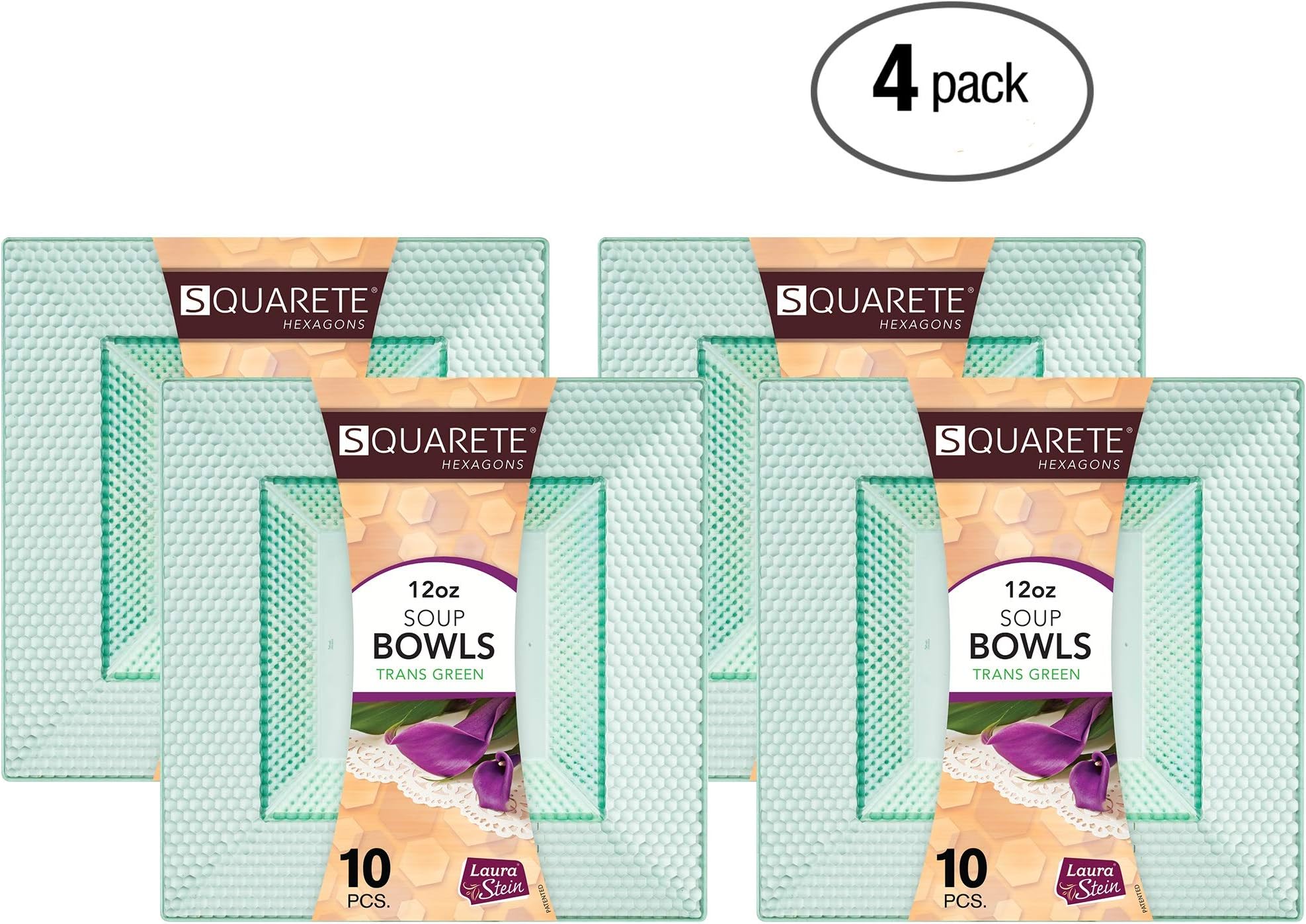 Squarete Hexagons Translucent Green Hard Plastic Elegant Disposable Plates, Bowls & Cups (4, 12 oz Soup Bowls)