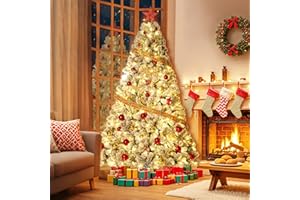 9FT Pre-Lit Artificial Christmas Tree with White Lights,Green PE & PVC Artificial Xmas Tree, Easy Assembly, Full Branch Tips&