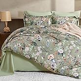 7 Piece Queen Comforter Set, Sage Green Butterfly Floral Comforter Set with Flowers Leaves Pattern, Soft Microfiber Complete Bedding Set for All Season(Sage Green, Queen)
