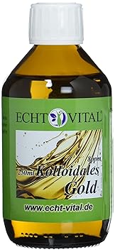 Echt Vital Kolloidales Gold 8 ppm - 1 Flasche mit 250 ml - Reinst-Gold (Reinheitsstufe 99,99%)
