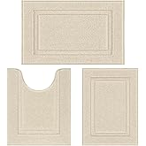 SHACOS Soft Fluffy Bathroom Rugs Set of 3 Pieces Bath Mats with U Shape Toilet Rugs Non Slip Washable Bath Rugs Absorbent Bathroom Carpet for Shower Tub Sink, Light Beige