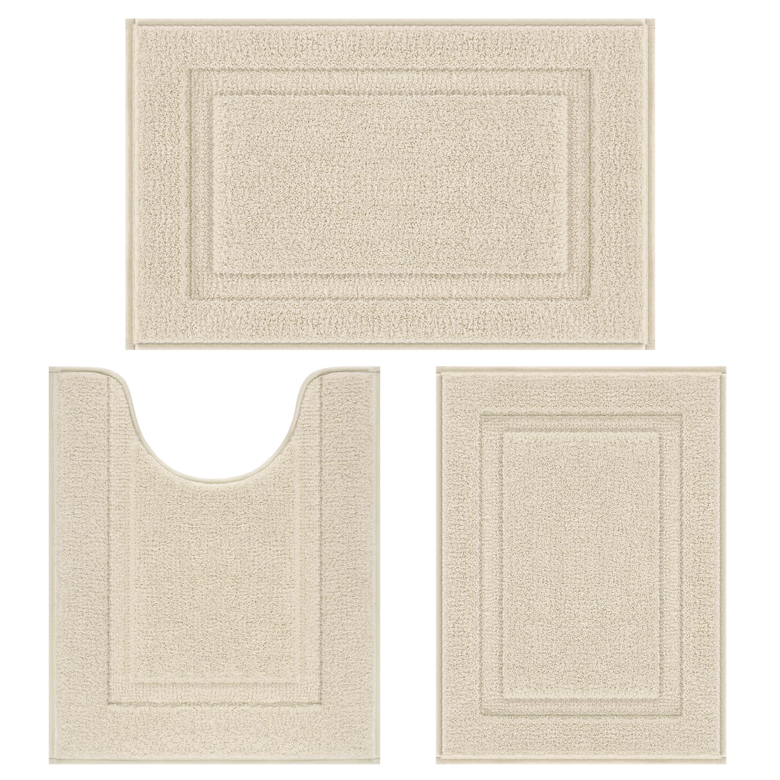 Photo 1 of ** similar ** SHACOS Soft Fluffy Bathroom Rugs Set of 3 Pieces Bath Mats with U Shape Toilet Rugs Non Slip Washable Bath Rugs Absorbent Bathroom Carpet for Shower Tub Sink, Light Beige