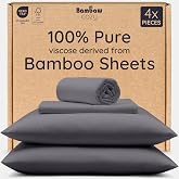 Bambaw 100% Viscose Derived from Bamboo Sheets Queen Size Set &ndash; 4pcs Cooling Sheet Set, Super Soft Sheets Queen Size, Luxury Bed Sheets, Deep Pocket Fits Up to 16'' Mattresses (Charcoal)