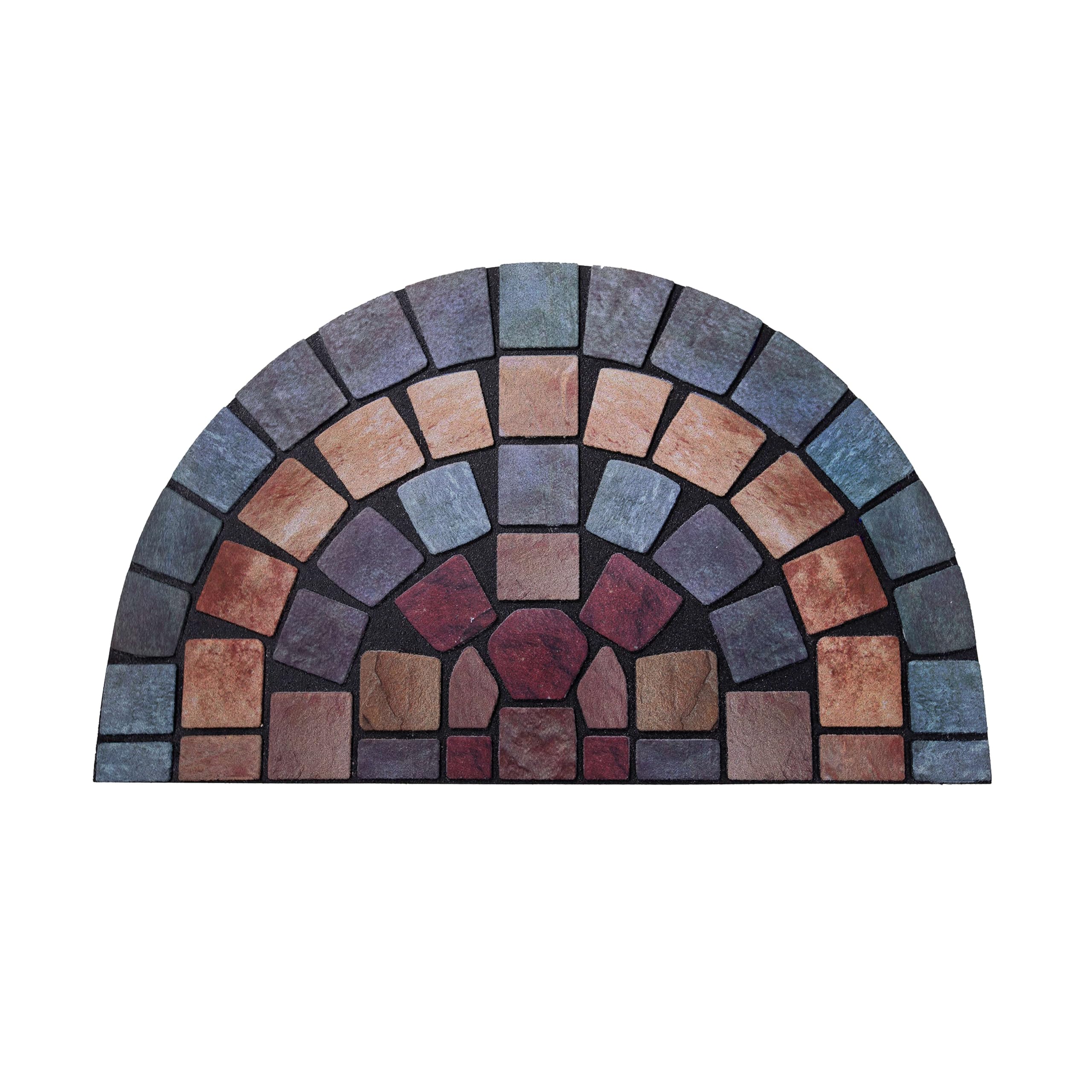 Nicoman Tile Heavy Duty Boot Scraper Doormat, Non-Slip Anti-Fatigue Eco-Friendly Rubber Indoor/Outdoor Door Mat, Halfmoon (75x44cm), Blue Border — image 1