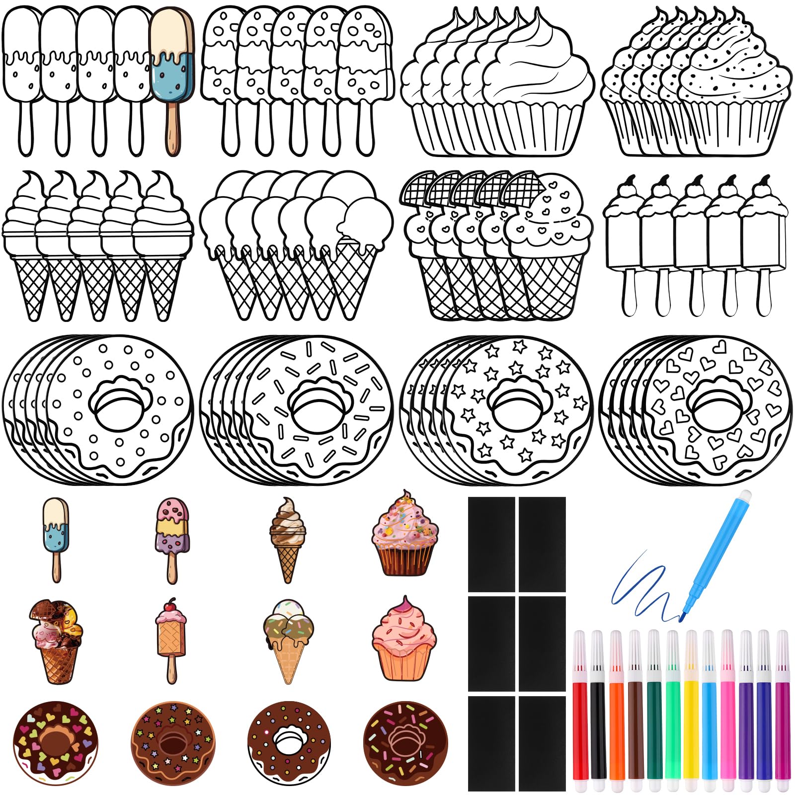 Photo 1 of 132 Pcs Color Your Own Magnets Sweet Treat Kit DIY Coloring Dessert Crafts Coloring Ice Cream Magnet Craft Ornaments for Art Donut Party Favors Birthday School Activities Decoration Supplies
