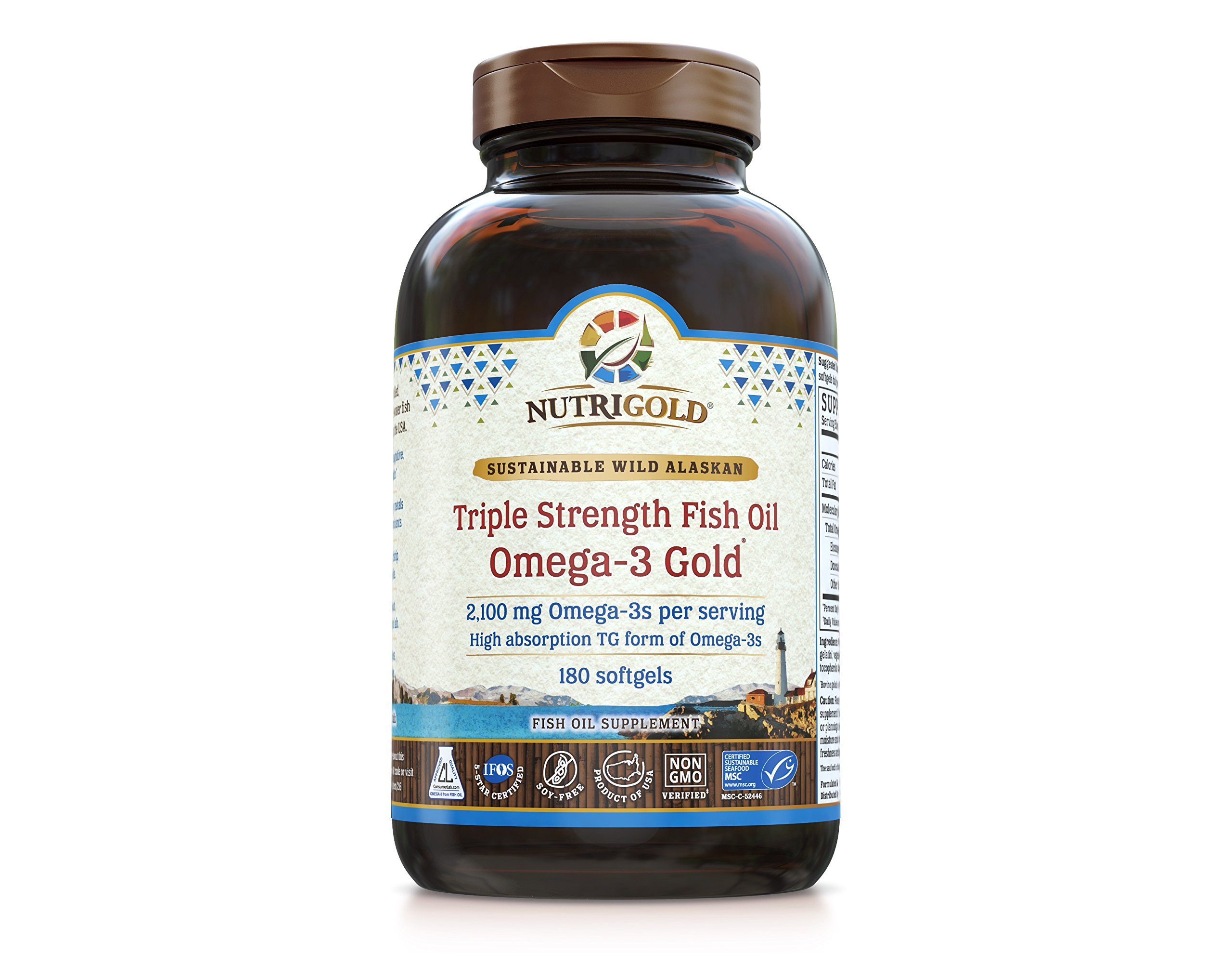 Nutrigold Triple Strength Omega3 Gold Fish Oil Supplement 2100... Free