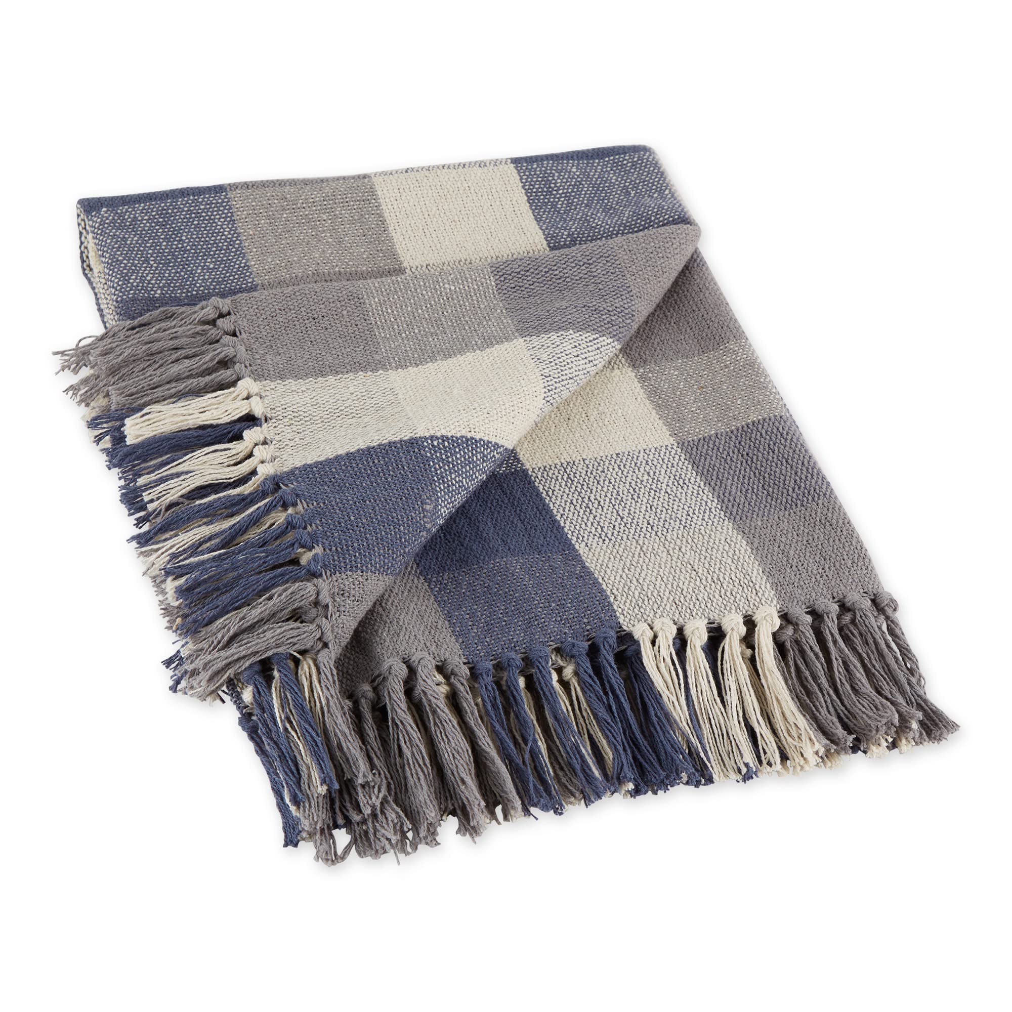 Photo 1 of DII Buffalo Check Collection Rustic Farmhouse Throw Blanket with Tassels, 50x60, Tri Color, French Blue
