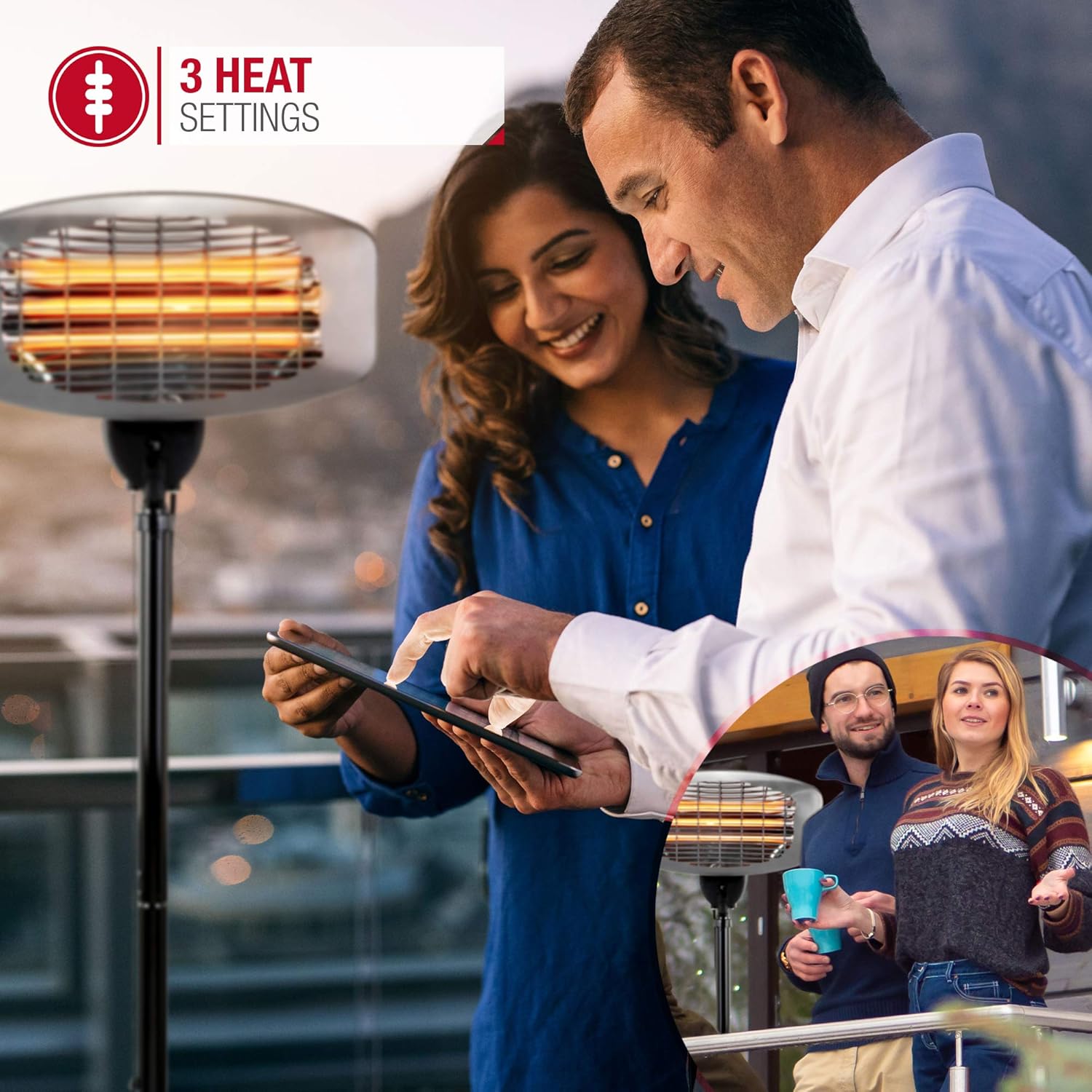 Netta Electric Patio Heater 2000w Free Standing Waterproof Outdoor Garden Heating Height Adjustable Temperature Control Amazon De Garden