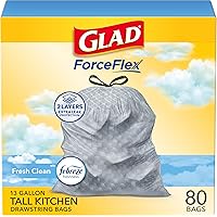 Glad Tall Kitchen Drawstring Trash Bags - OdorShield 13 Gallon Grey Trash Bag, Febreze Fresh Clean - 80 Count