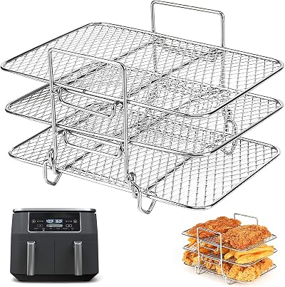 BYKITCHEN Air Fryer Racks for Ninja Dual, 3 Layer Stainless Steel