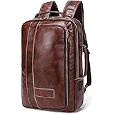 LANNSYNE Vegetable Tanned Leather Backpack for men, Expandable Leather Backpack Fits 15.6 Laptop, Tote Shoulder Travel Bag Rucksack