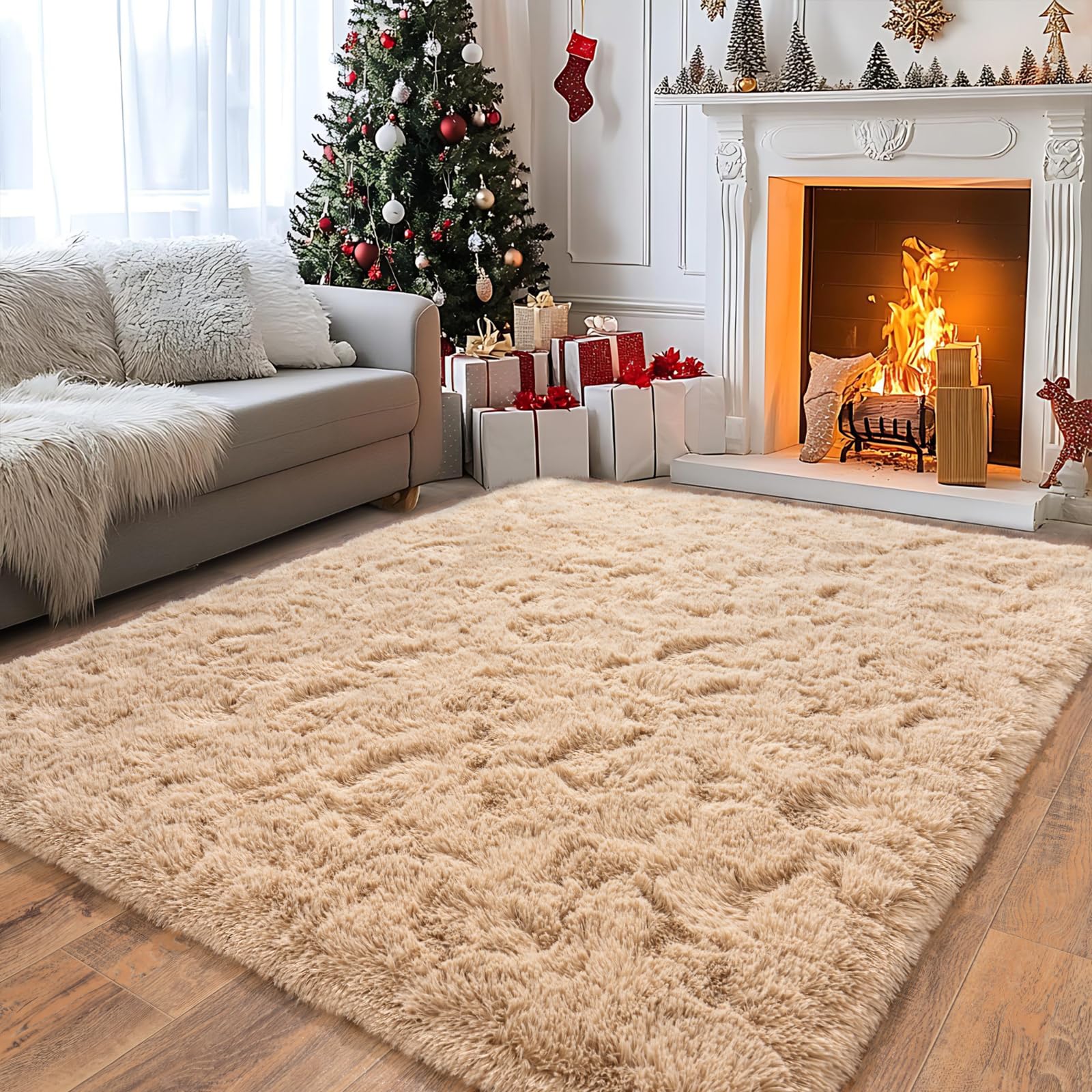 Photo 1 of Pionblank Large Rug for Living Room 6x9 Feet, Modern Soft Shag Area Rug, Plush Fuzzy Carpet for Bedroom Girls Boys Room Home Nursery Teens Dorm Decor, Camel