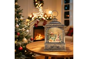 LLIBTYT Christmas Snow Globes, Light Up Snow Globe with 6H Music Timer, Auto Snowfall, USB or Battery Powered, Christmas Globe with Santa Snow Globe Scene, Indoor Christmas Decorations for Home, Retro Gold