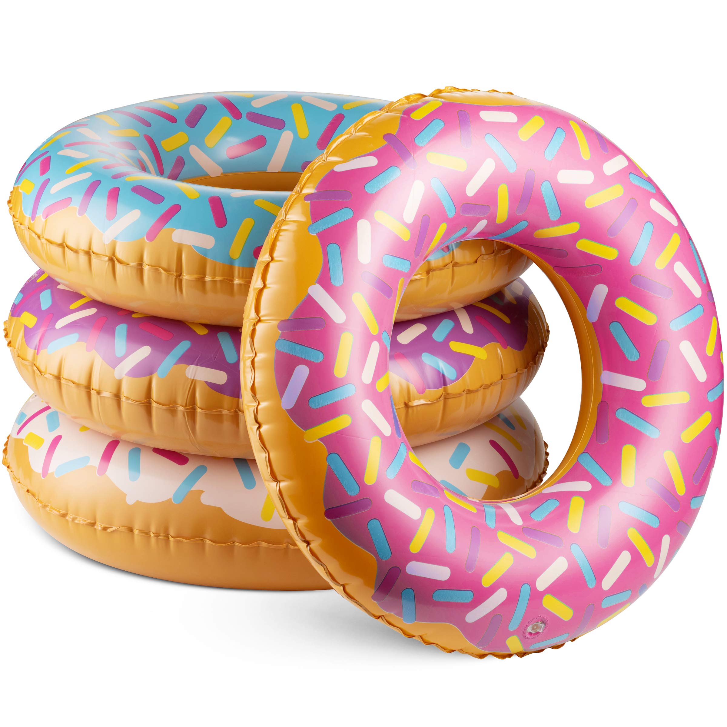 Inflatable Donuts - (Pack of 4) 24 Inch Donut Pool Float for Kids Ages 2-6 Pool Tube, Assorted Swim Rings with Sprinkles for Pool Floaties, Party Decorations