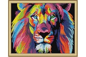 Stitchmelody 14CT Counted Cross Stitch Kits,DMC Unprinted Pattern Embroidery Set Needlework-Coloured Lion 15.7''×12.6''
