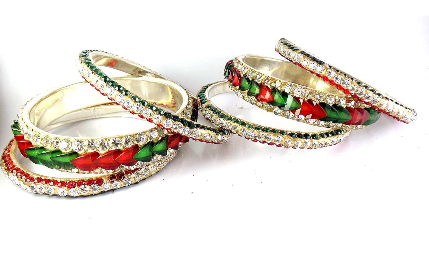 Buy Heavy Shining Golden Green Red Bangles Set With Imitation Stones