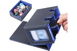 AFIING Card Deck Box for MTG Commande Display,Double Deck Box With Dice Tray,Fits200+ Sleeved Trading Cards,Card Case Storage Box for Magic The Gathering Sports Playing Cards (Black&Blue)