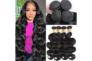 Katspon 12A Human Hair Bundles 20 22 24 26 Inch Body Wave 100% Unprocessed Brazilian Virgin Hair 4 Bundles Human Hair Extensions Quick Weave Natural Black