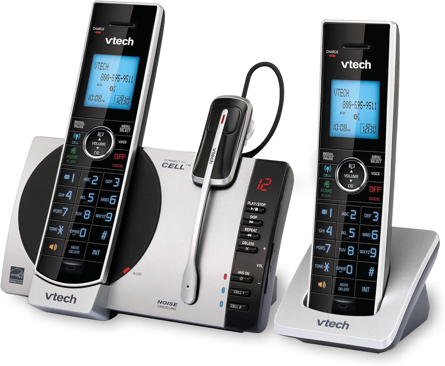 VTech Connect to Cell DS6771-3 DECT 6.0 Cordless Phone - Black, Silver, 6.9" x 4" x 6.6": Electronics
