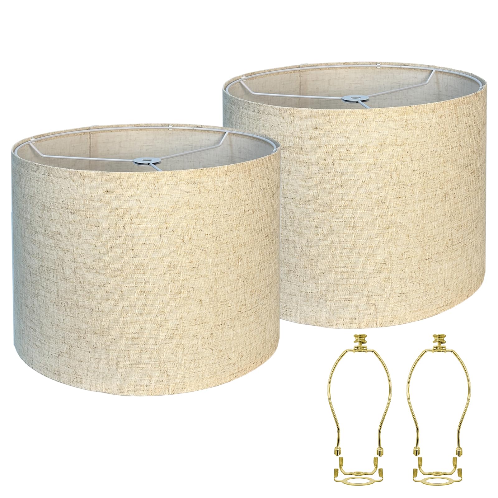 Photo 1 of Lampshades Set of 2, 11.02" Top x 11.02" Bottom x 9.5" High, Drum Lamp shades?Medium Lamp shade, Beige Lampshade Natural Linen Hand Crafted, see installation video here (11.6X12.6X9.5 No holders)