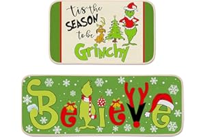Yanleen Christmas Decorations Indoor Christmas Kitchen Bathroom Door Mats Tis The Season to be Believe Decorative Rugs Floor Set of 2 Merry Xmas Holiday Home Decor Ornaments