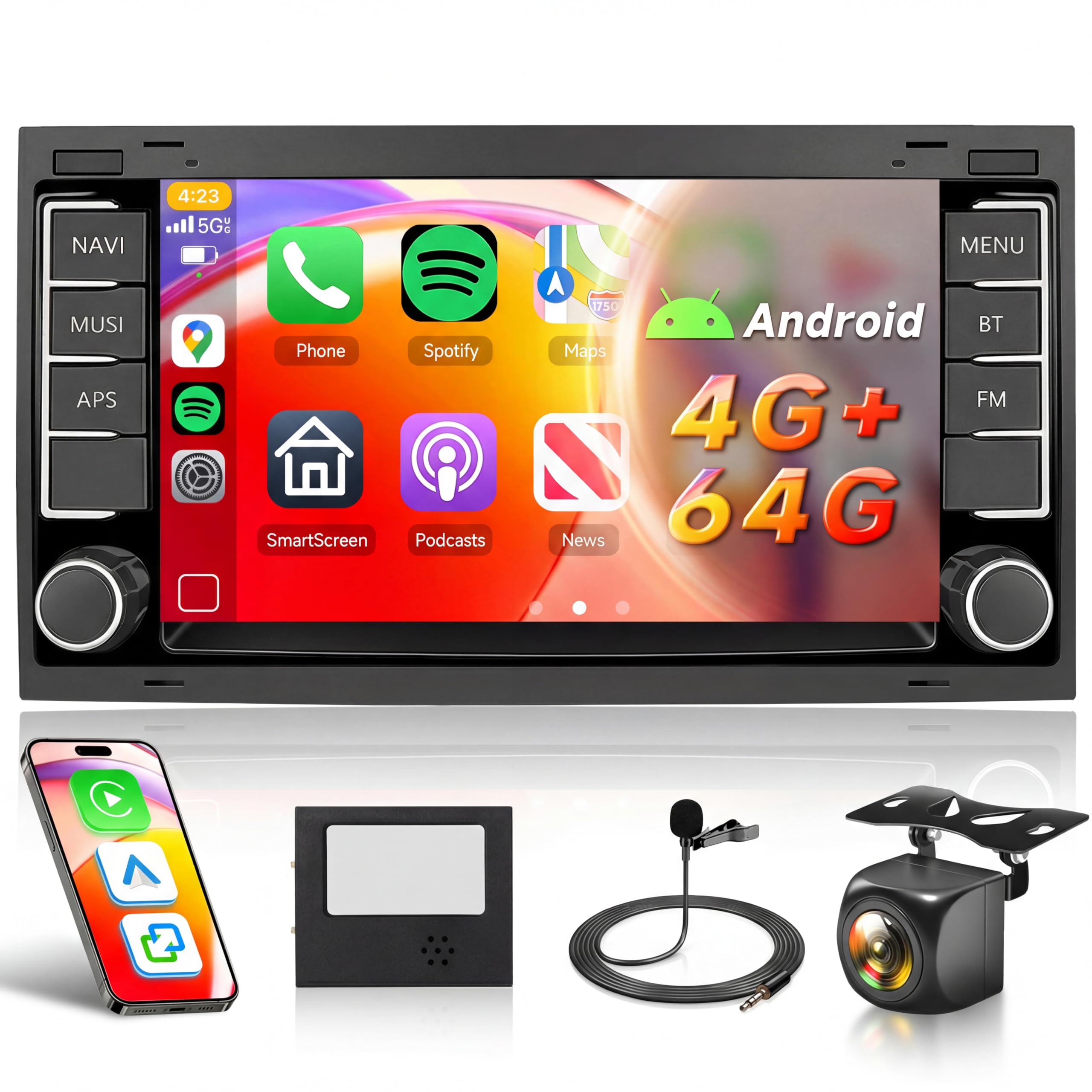 4G+64G Car Radio Stereo for VW Touareg 2004-2011/VW Transporter Ts Multivan 2004-2009(without Car AMP), Hodozzy 7" 1280P Touchscreen Radio with DSP Carplay Android Auto BT 5.0 GPS WiFi SWC Camera