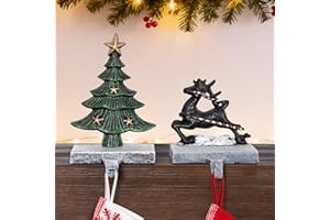 INNO STAGE Christmas Stocking Holders for Mantle Set of 2, Heavy Duty Cast lron Stocking Holder with Non-Slip Base, Xmas Tree Reindeer Stocking Hooks, Stocking Hangers for Fireplace Shelf Table Decor