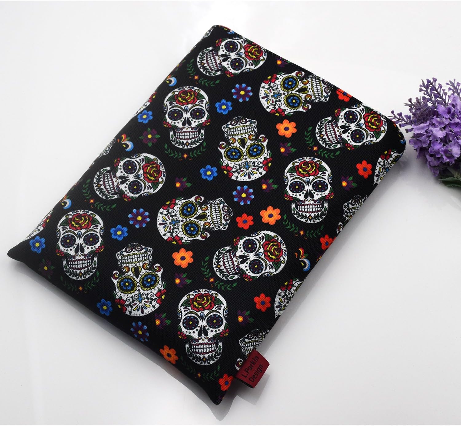 LParkin, Book Cover Colorful Skull Design Medium Gift Idea 11x8.5 Inch Gifts for Book Lovers, Sugar Skull Book Sleeve - Image 3