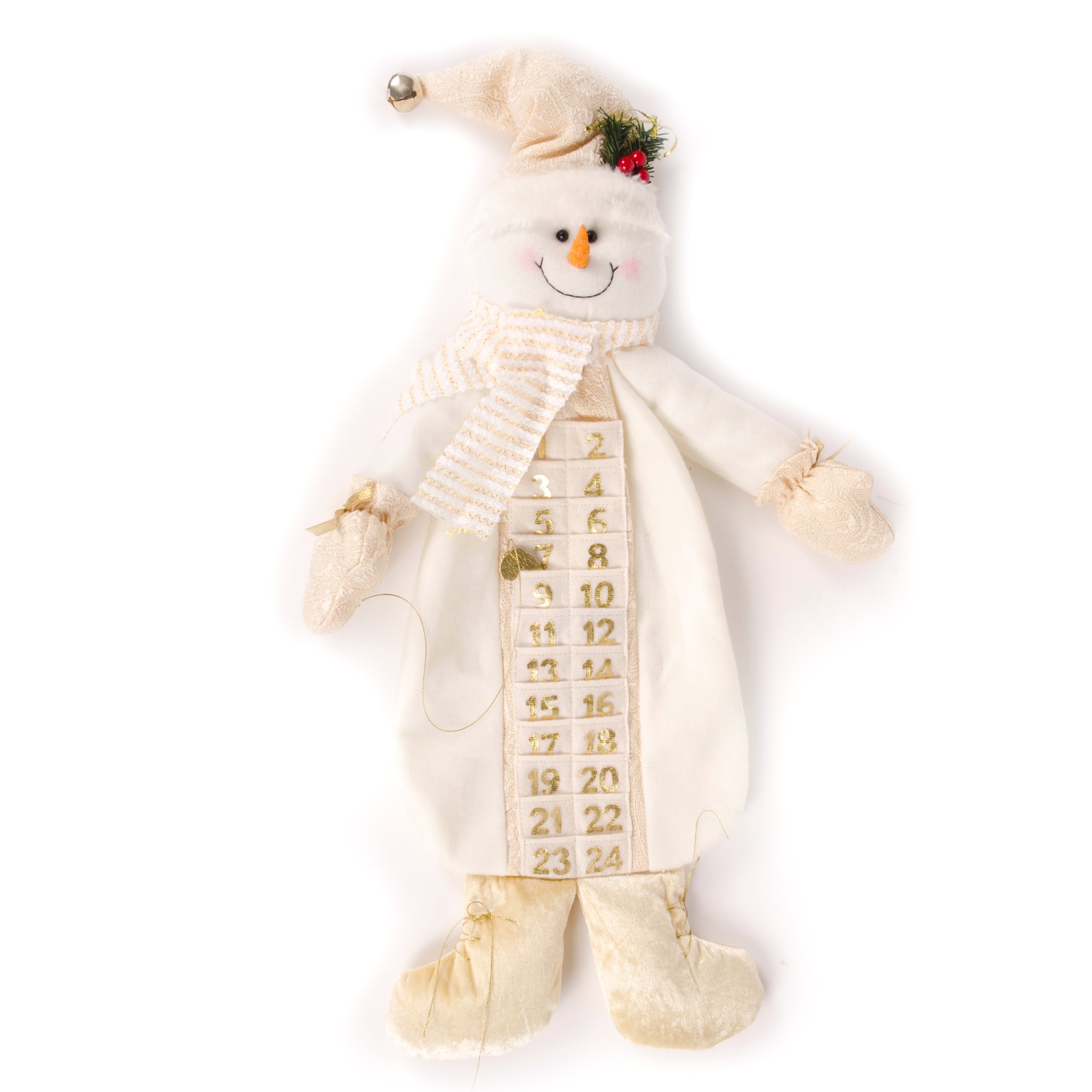 WeRChristmas Snowman Advent Calendar Christmas Decoration, 66 cm - Large, Cream/Gold