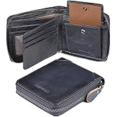 GERUOLA Men's Shielded Wallet Zipper Leather Wallet Men's Bifold RFID Card Case Wallets for Men (Blue)
