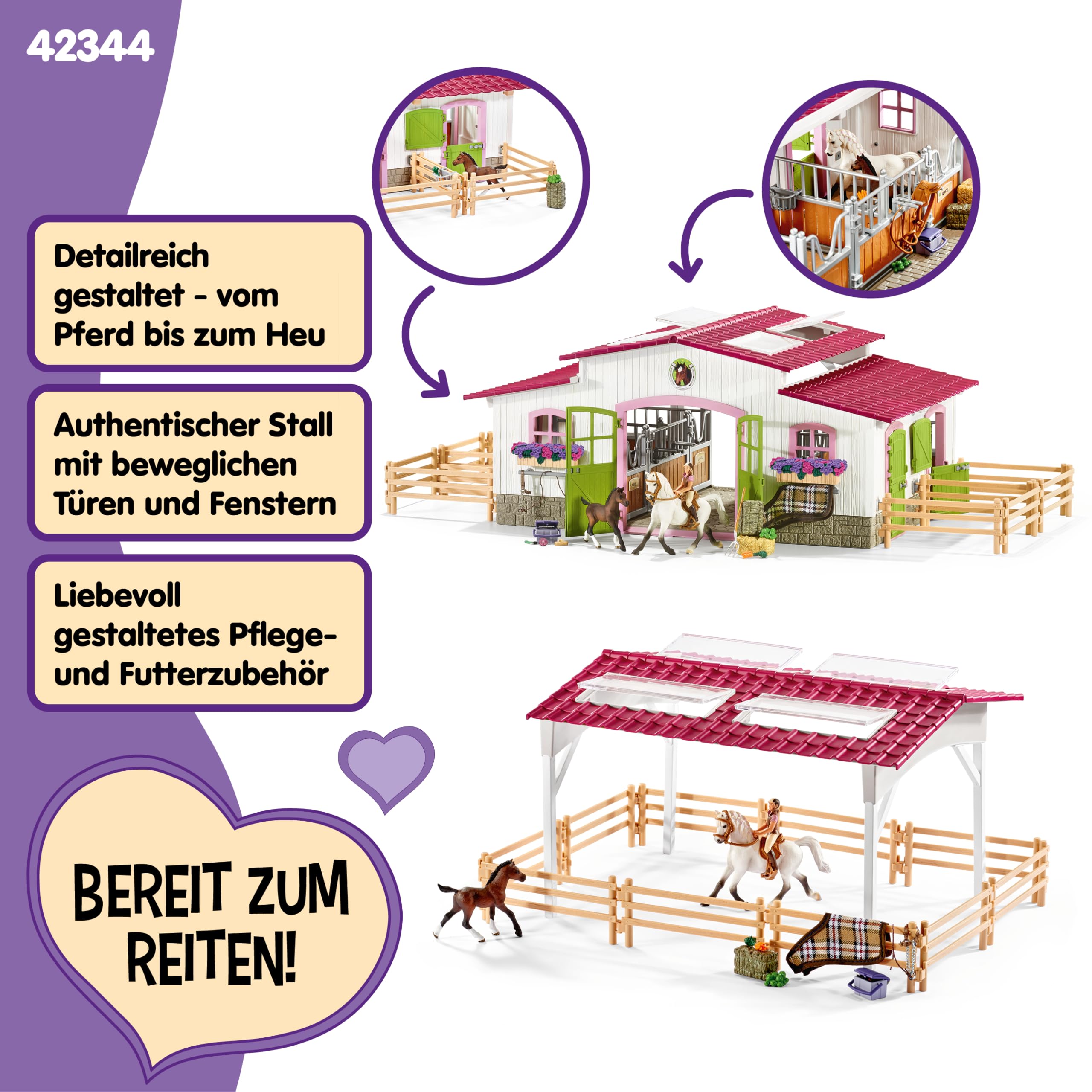 SCHLEICH Horse Club | Reiterhof mit Reiterin und Pferden 42344 | Set aus Stall, Mädchenfigur, 2 Pferden & Zubehör | Geschenk für Kinder | Spielzeug ab 5 Jahren | 97 Teile | exklusiv bei Amazon 3