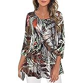 Nandashe Womens 3/4 Sleeves Floral Tunic Shirts Summer Casual Dressy Blouse Tops
