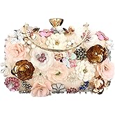 Women's Floral Evening Clutch Bag - Colorful Flower Handbag with Metal Rhinestones