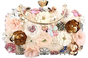 Rkrouco Women's Floral Evening Clutch Bag - Colorful Flower Handbag with Metal Rhinestones
