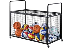 VEVOR Rolling Sports Ball Storage Cart, Lockable Basketball Cage with Elastic Straps, Sport Equipment Holder Organizer for In