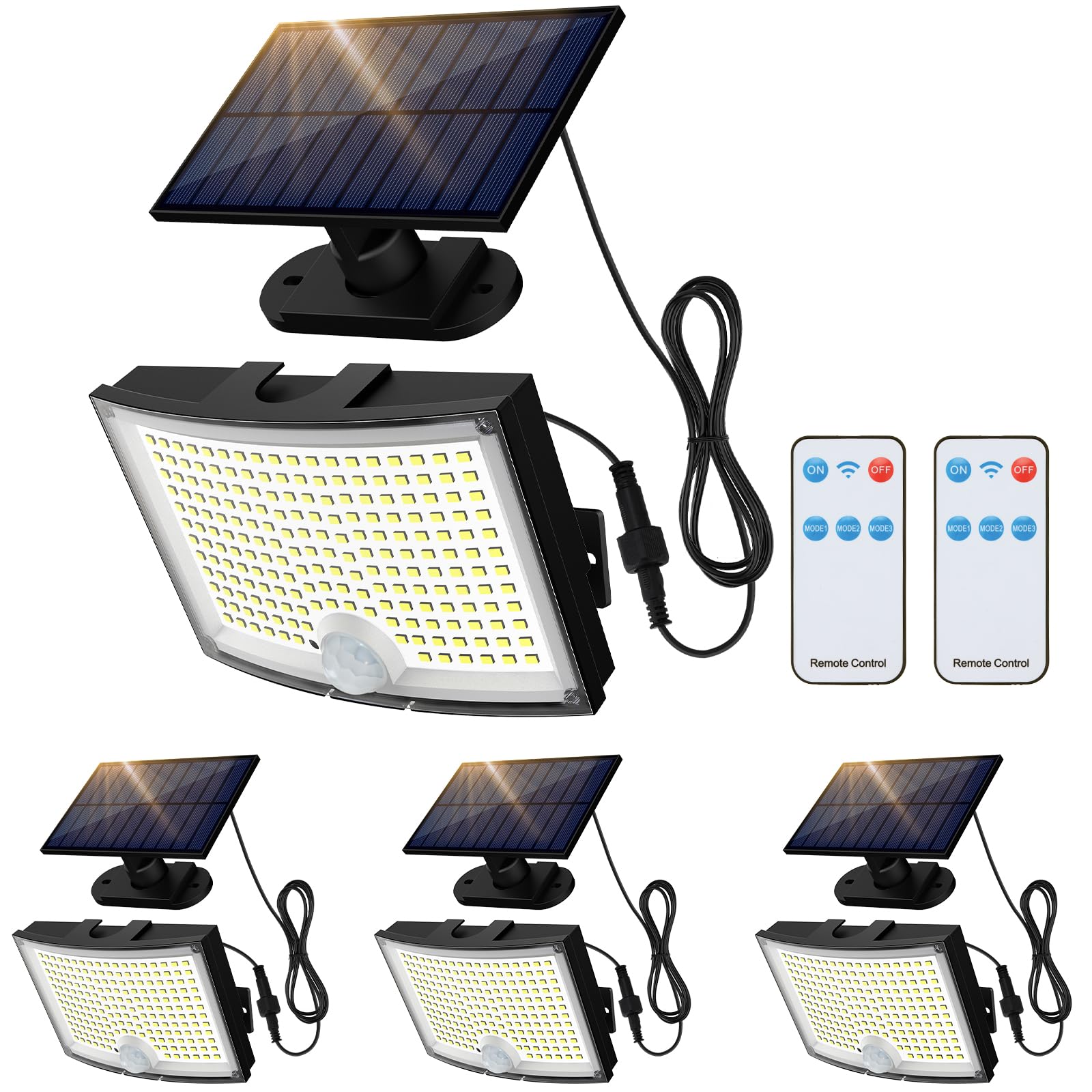 Photo 1 of Adiding Solar Outdoor Lights, 2800LM LED Flood Lights with 16.4 Ft Cable, Remote Control Solar Motion Sensor Lights with 3 Modes, Solar Powered Security Lights for Outside Patio, Yard, Garage, 4 Pack