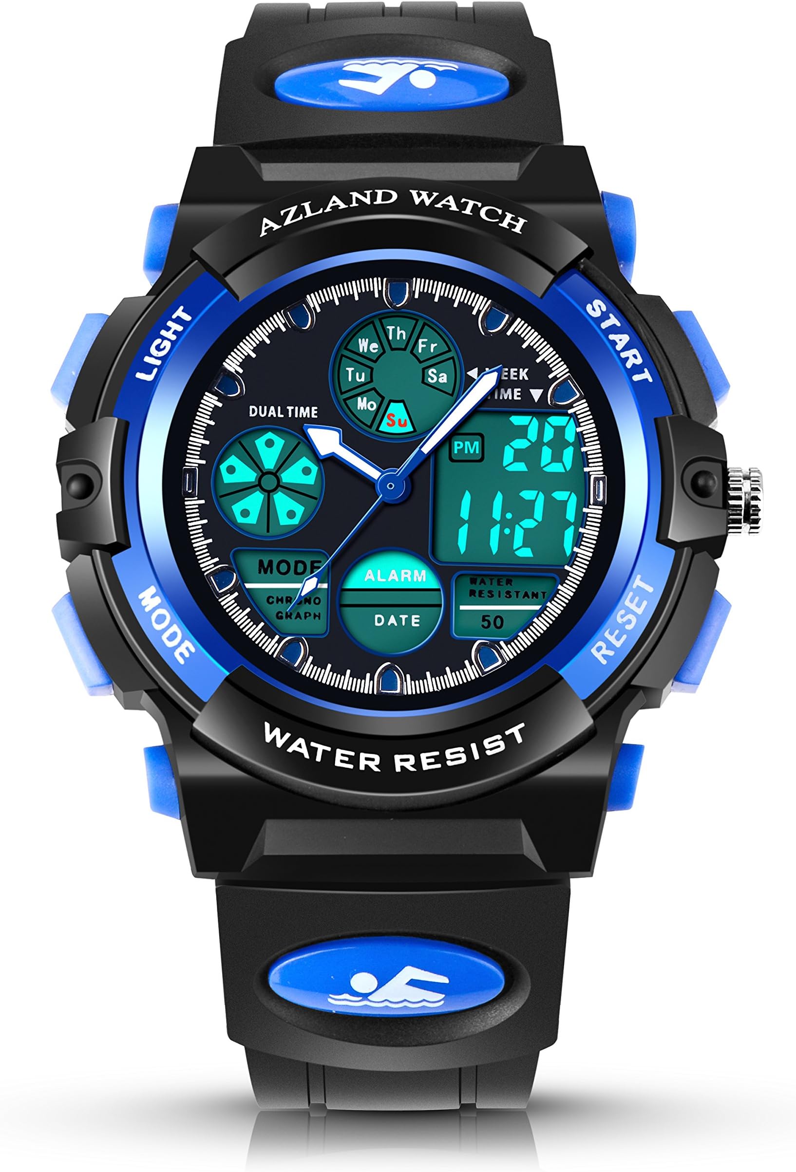 AZLAND Updated Version Added Three Alarms - Multifunctional Waterproof Boys Girls Watch Digital Sports Kids Watches