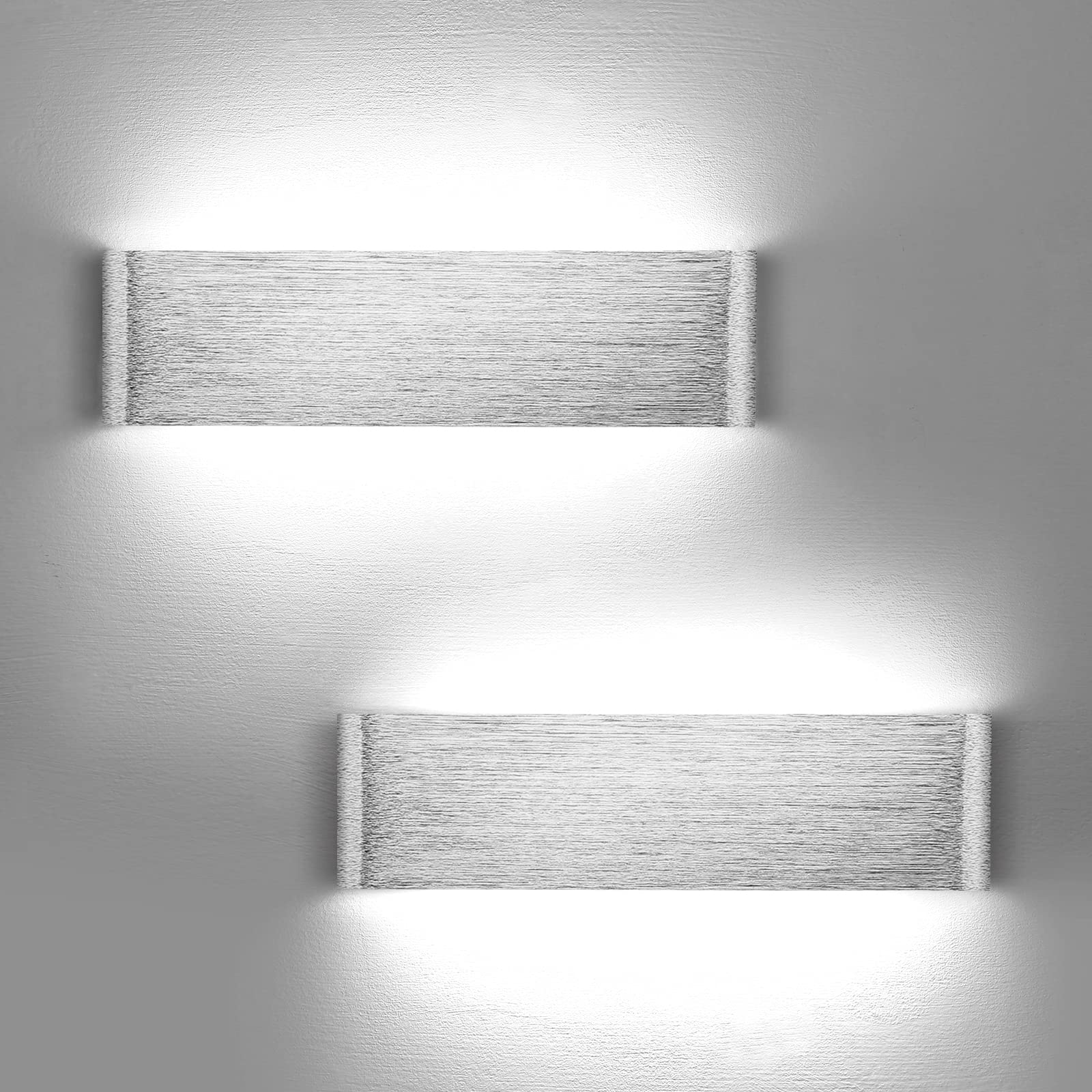 Lightess 2 Pack Led Wall Lights 31cm Long Wall Lamp Indoor Aluminum Up Down Wall Lighting for Bedroom Living Room Silver Wall Scone for Morden Kitchen Dining Room Silver Wall Lights - Cold White