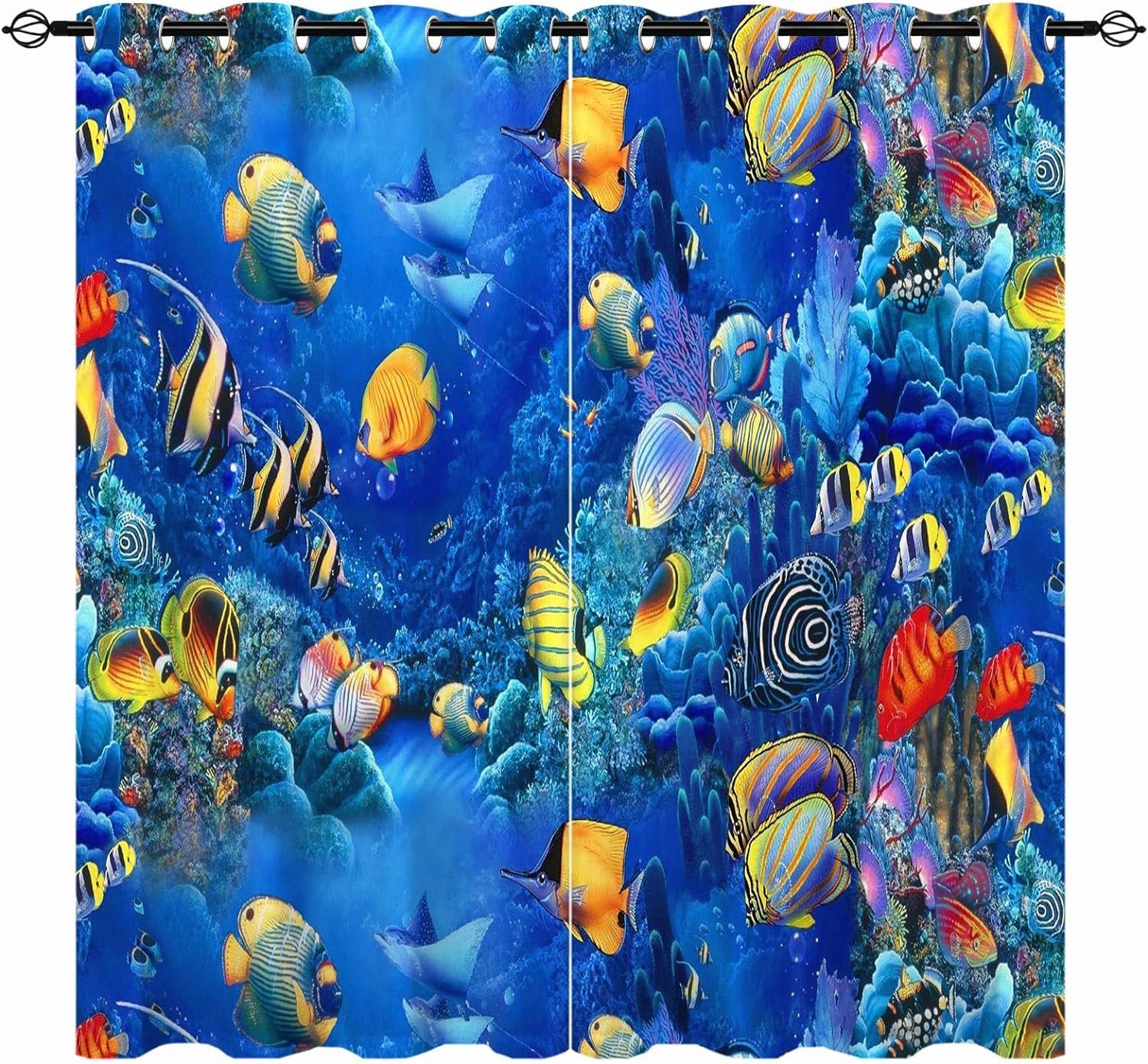 Photo 1 of YUANZU Ocean Curtains W27.5 x L39 Inch Grommet Tropical Fish Coral Animal Underwater Sea World Art 3D Pattern Waterproof Fabric Window Drapes for Bedroom Kitchen Bathroom Window Small Closet 2 Panels