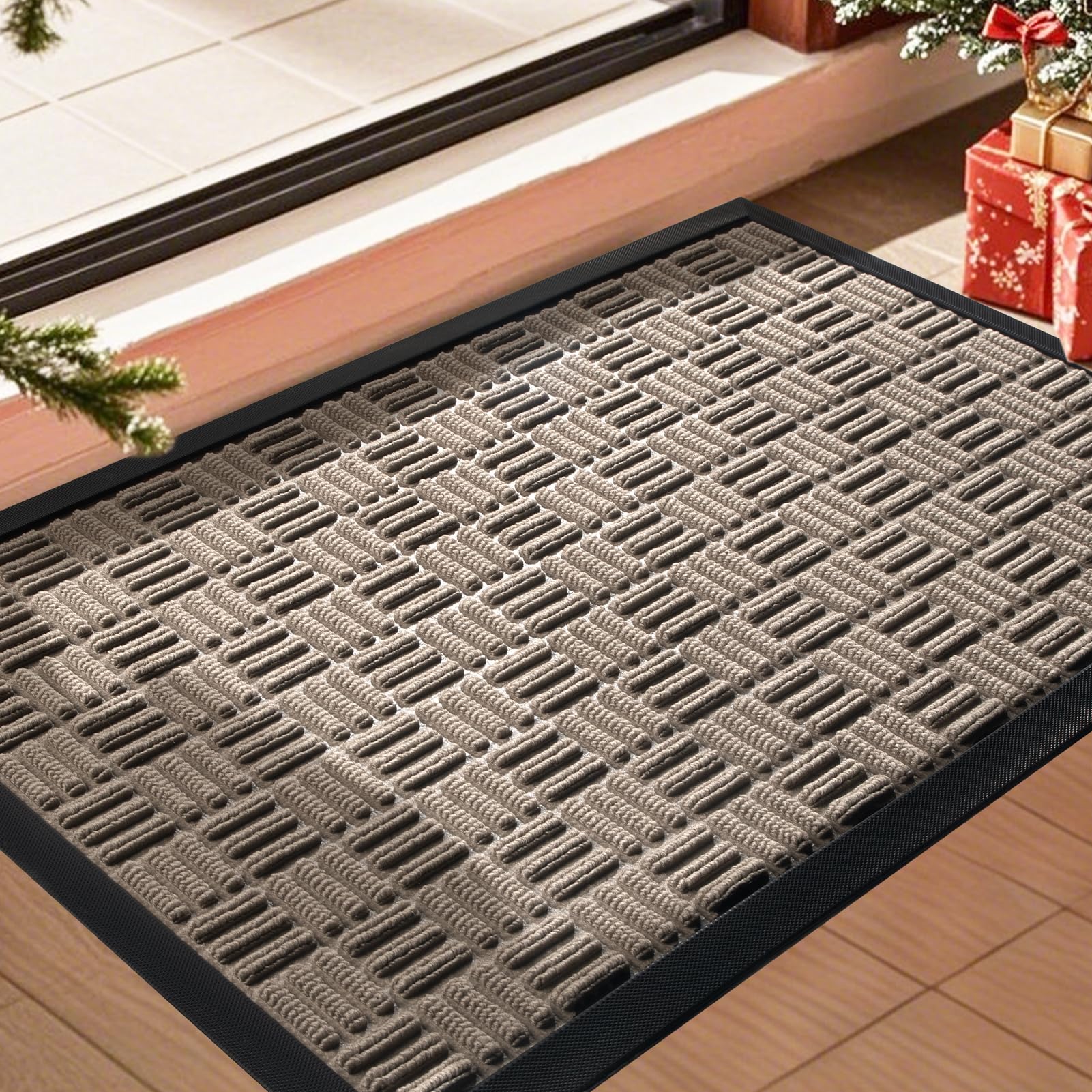 Photo 1 of Mibao Front Door Mat, Heavy Duty Durable Welcome Mat for Outdoor Indoor, Dirt Trapper Waterproof Super Absorbent Door Mat for Entryway Outside Patio Porch, 29.5" x 17", Beige