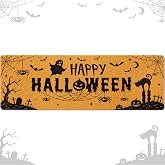Ninehaoou Long Happy Halloween Doormat 48x16'' Black Spider Bat Mat | Extra Large Halloween Welcome Door Mat, Double Door Entrance Mat, Non-slip, Spooky Black Cat Porch Decor for Indoor Outdoor