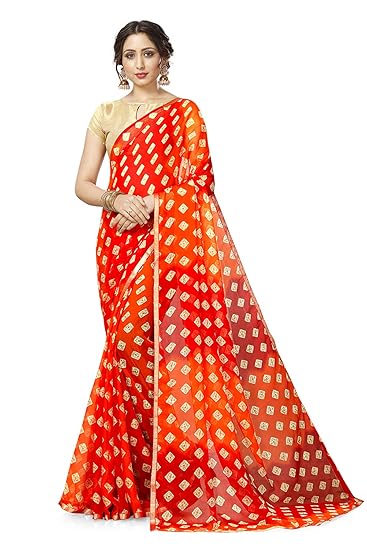 Divaastha Red Georgette Chiffon Blend Checkered Saree with Blouse Piece (CCSANJALIBOXRED)