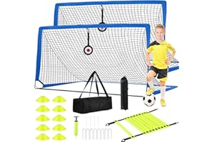 ENMONS Soccer Goal - Set of 2 Soccer Nets, 6x4 ft Portable Pop Up Soccer Goals for Backyard - Soccer Training Equipment with Soccer Ball, Ladder, and Cones - Toddler Kids Youth Outdoor Game Toys