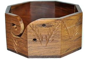 Premium Solid Hard Wood Crafted Wooden Portable Octagonal Yarn Bowl Holder for Knitting Crochet Christmas Gift Set | Hind Han